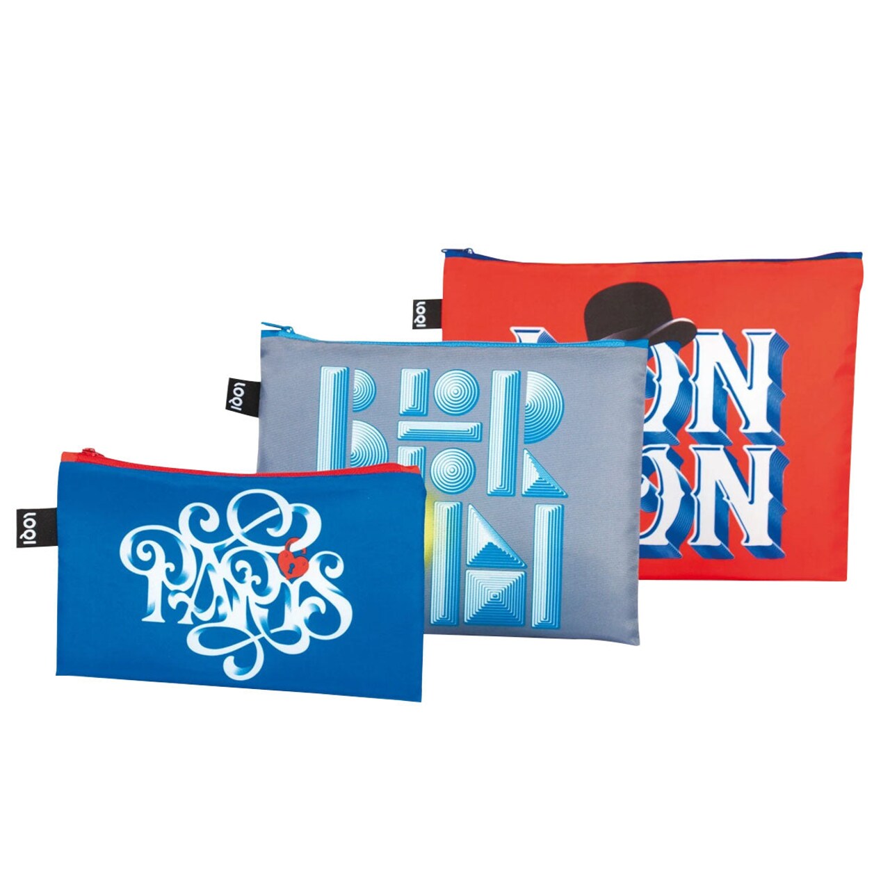 LOQI Artists Alex Trochut Zip Pockets, Set of 3, Paris, Berlin, London